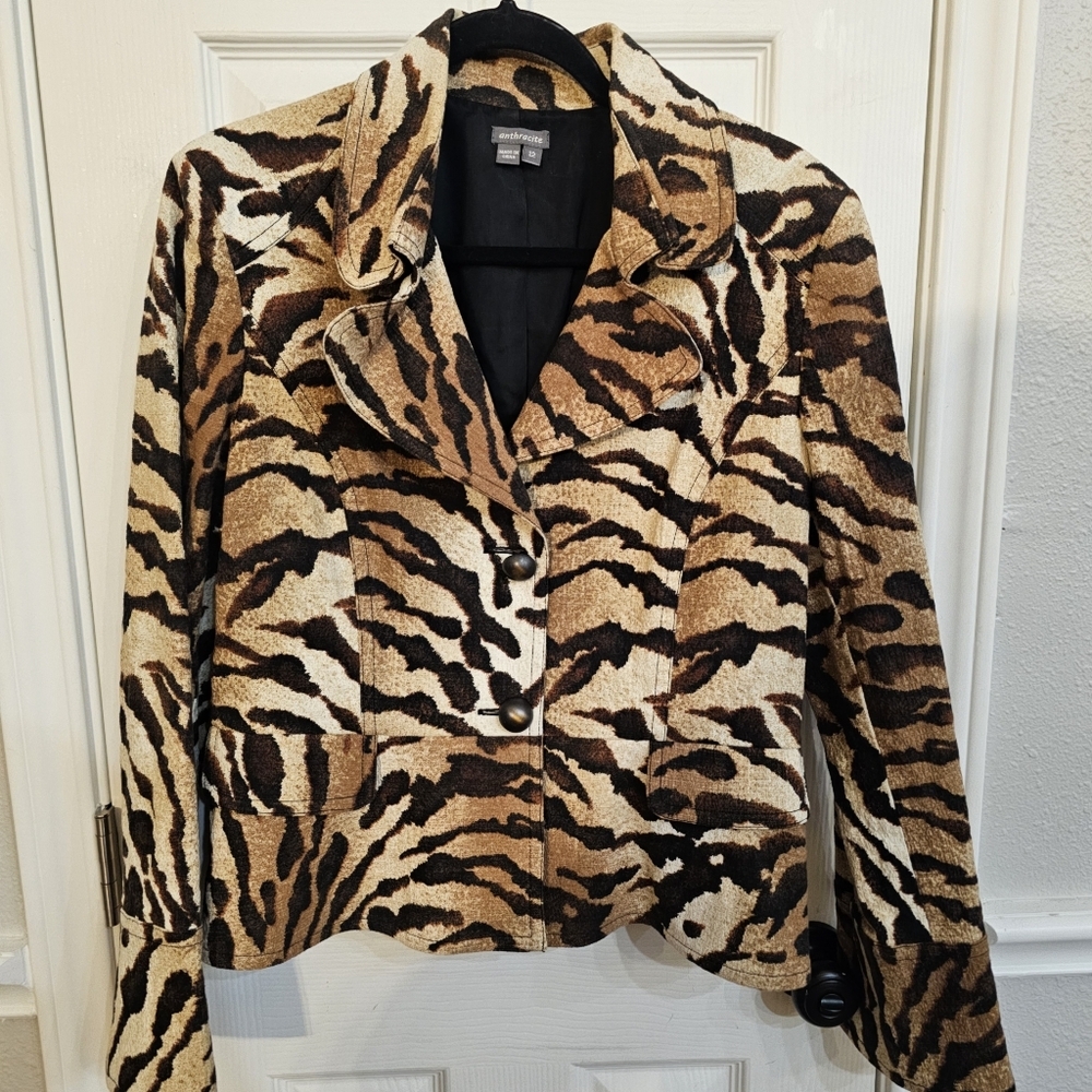 Tailored Animal Print Blazer in Brown and Black